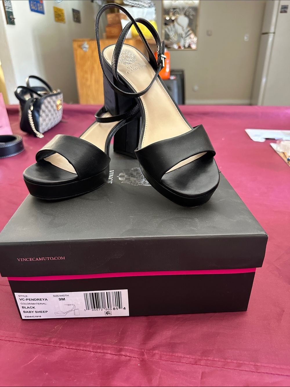 Vince Camuto Black Platform Block Heel Sandals with Ankle Strap